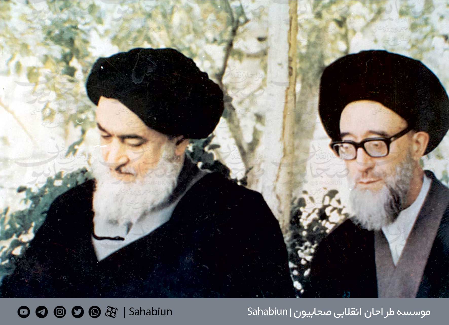 قاب عکس با کیفیت تصویر شهید آیت الله مدنی و قاضی طباطبایی در نقشه ایران